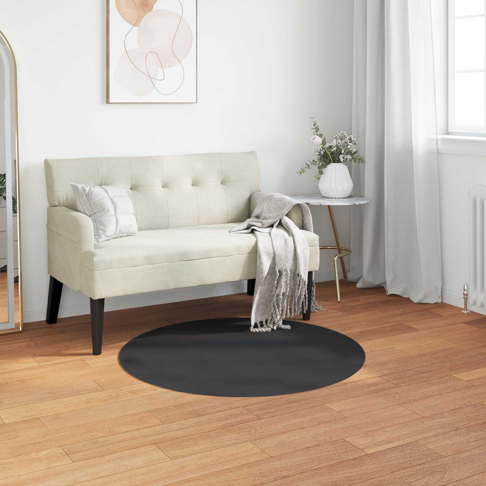 Dirbtinio triušio kailio kilimas Olite Juoda Ø 120 cm
