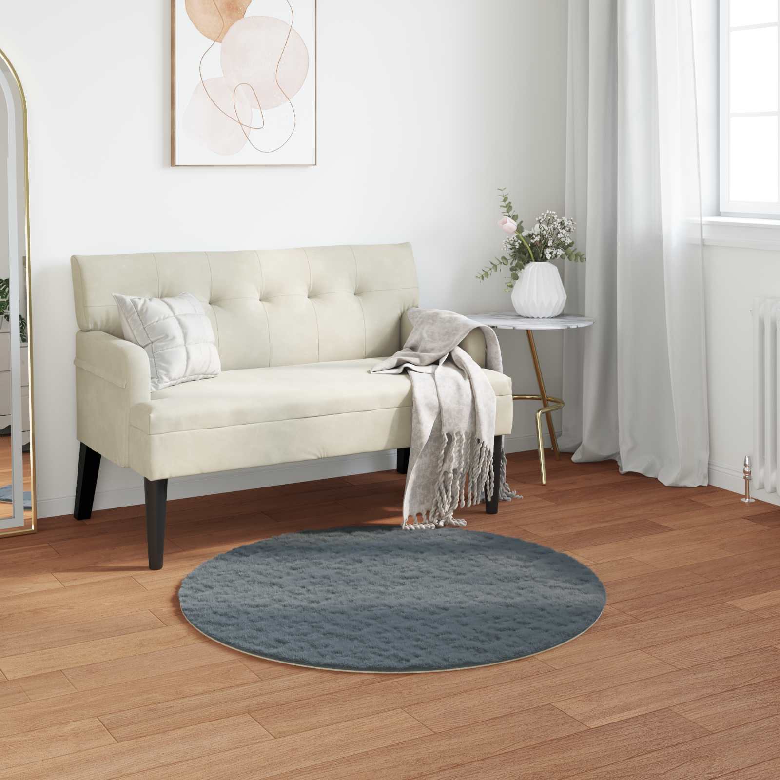 Dirbtinio triušio kailio kilimas Olite Antracitas Ø 120 cm