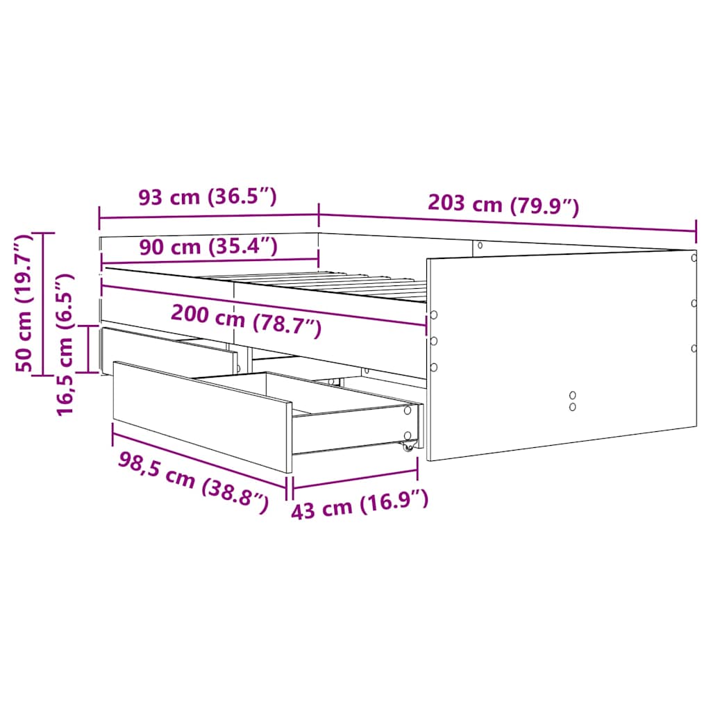Lovos rėmas Juodas ąžuolas 90 x 200 cm Kietos pušies mediena