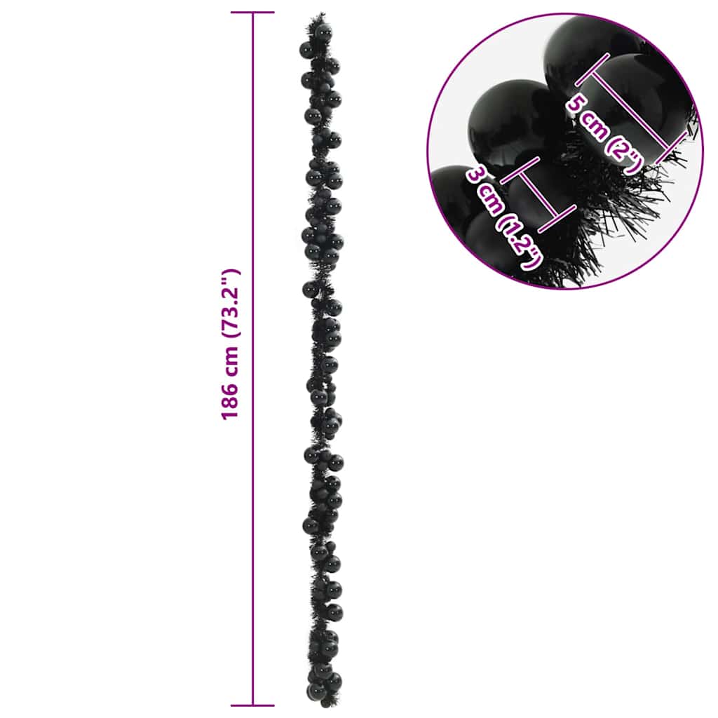 Kalėdų rutulių girlianda Juoda 186 cm Polystirenas