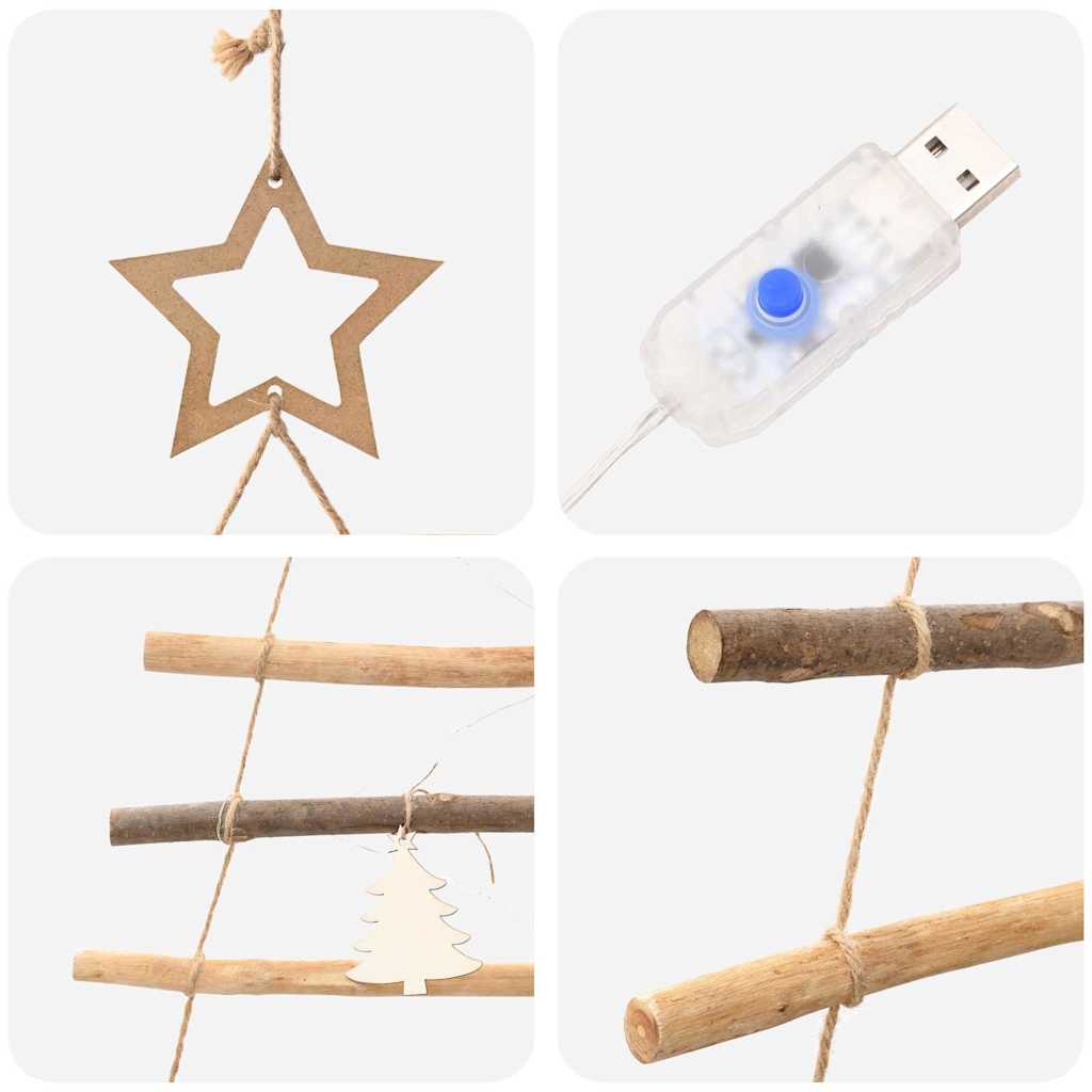 Kalėdų eglutė su 80 LED Natūrali 150 cm masyvi uosio mediena