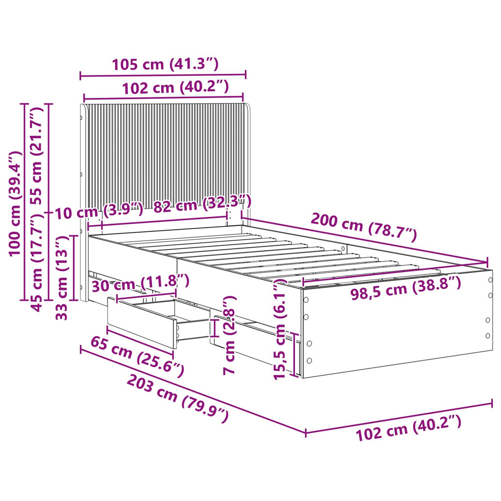 Lovos rėmas su saugojimu ir nugara Balta 100 x 200 cm