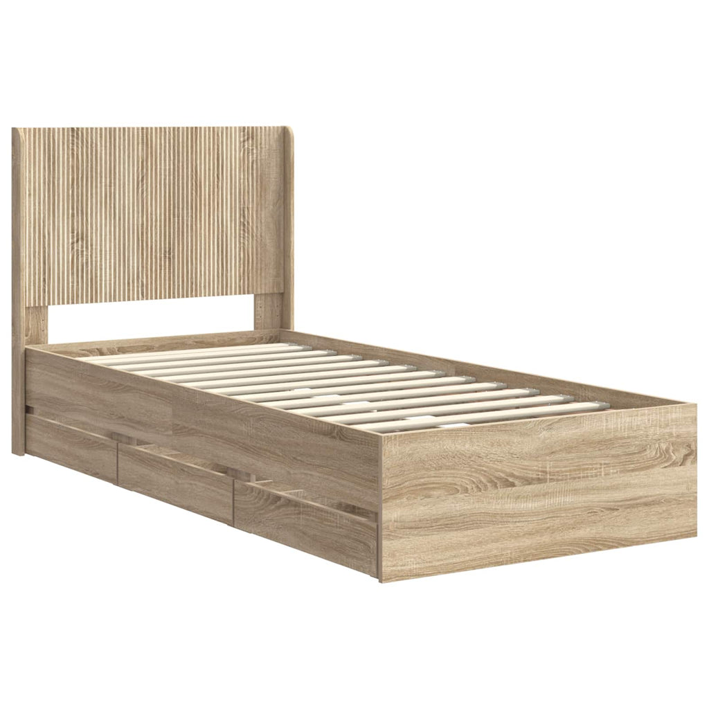 Lovos rėmas su saugojimu ir nugara Sonoma ąžuolas 100 x 200 cm