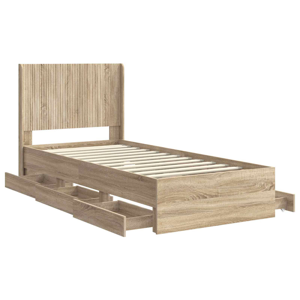 Lovos rėmas su saugojimu ir nugara Sonoma ąžuolas 100 x 200 cm