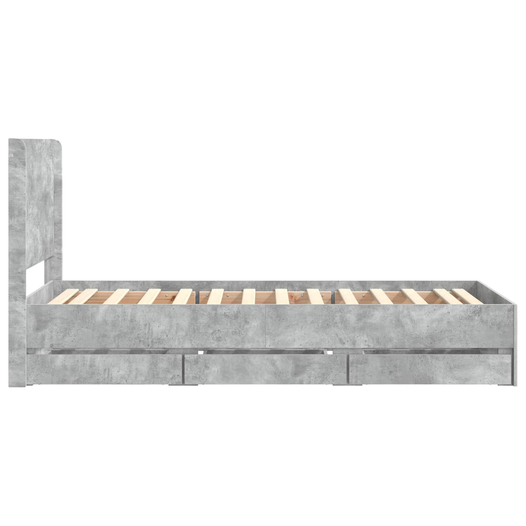 Lovos rėmas su saugojimu ir nugara Betono pilka 90 x 200 cm