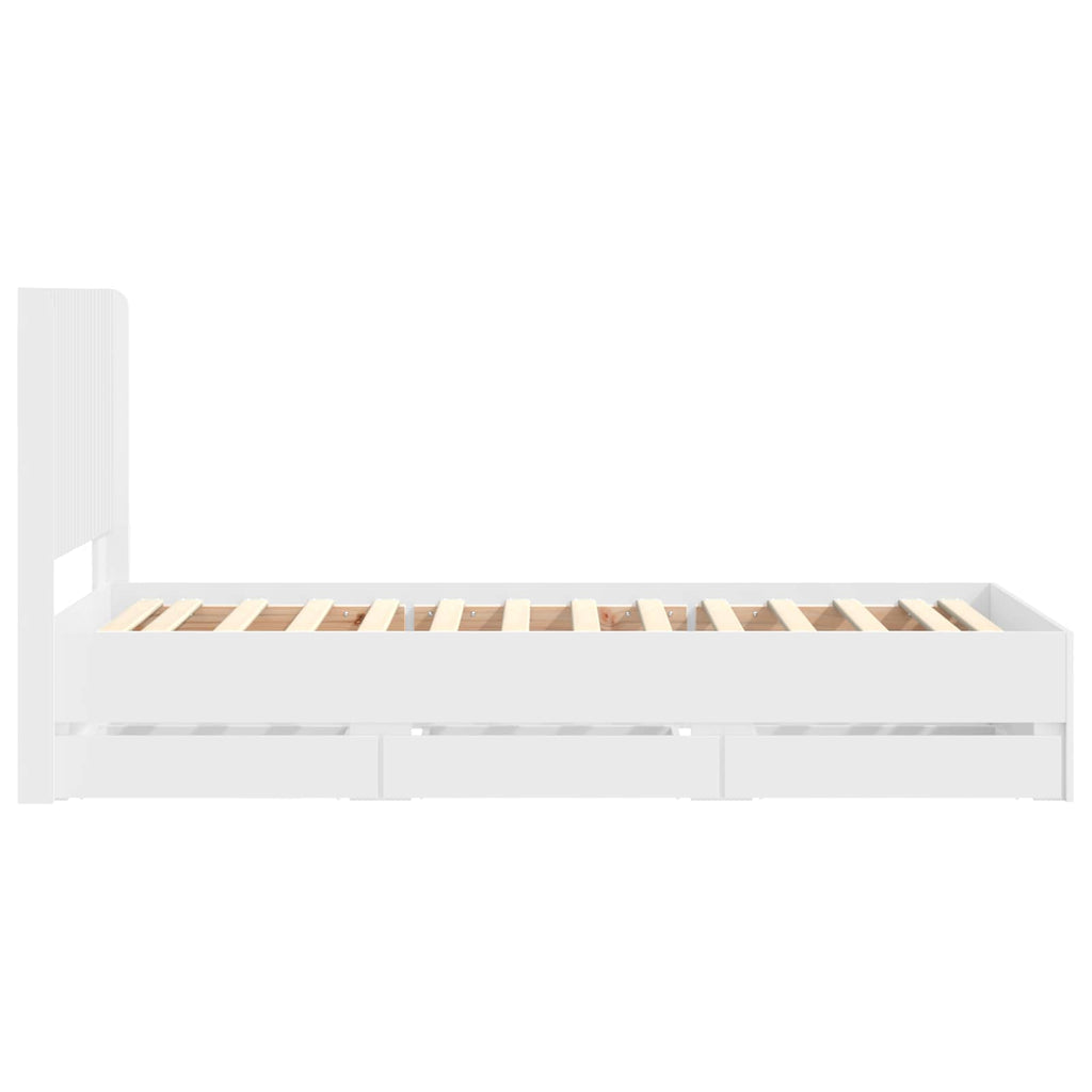Lovos rėmas su saugojimu ir nugara su stalčių Balta 75 x 190 cm