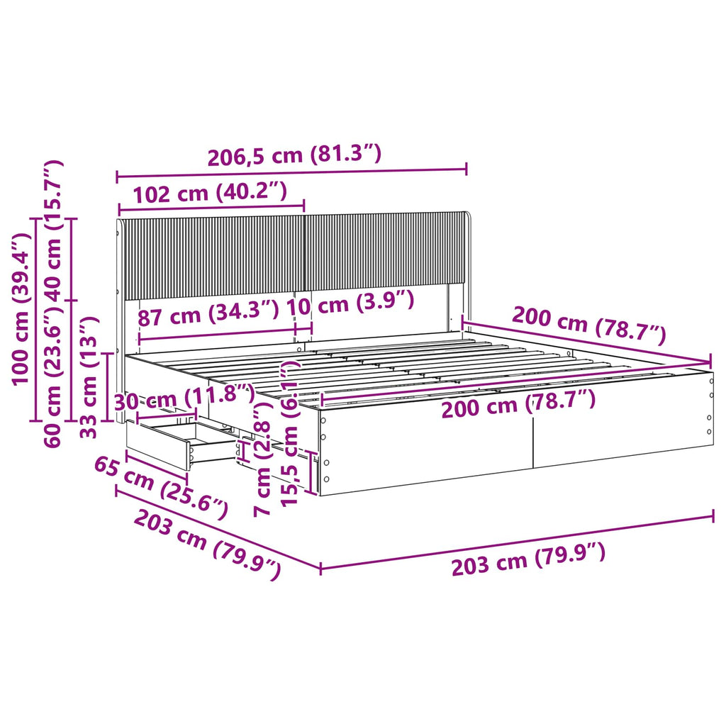 Lovos rėmas su saugojimu ir nugara Juoda 200 x 200 cm