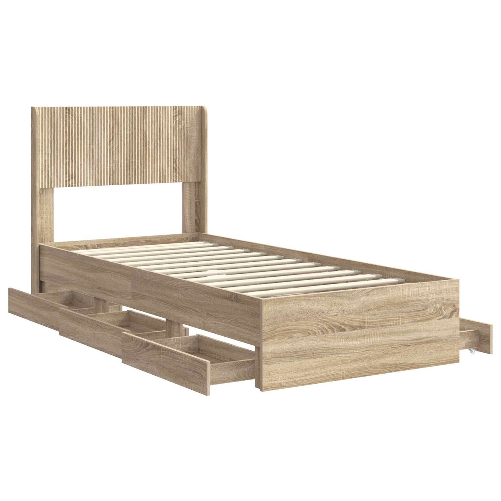 Lovos rėmas su saugojimu ir nugara Sonoma ąžuolas 100 x 200 cm