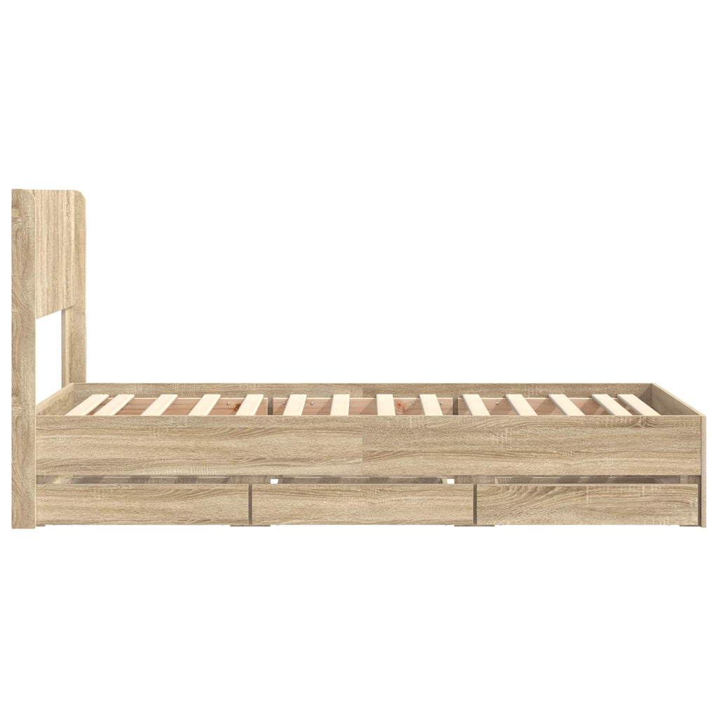 Lovos rėmas su saugojimu ir nugara Sonoma ąžuolas 100 x 200 cm