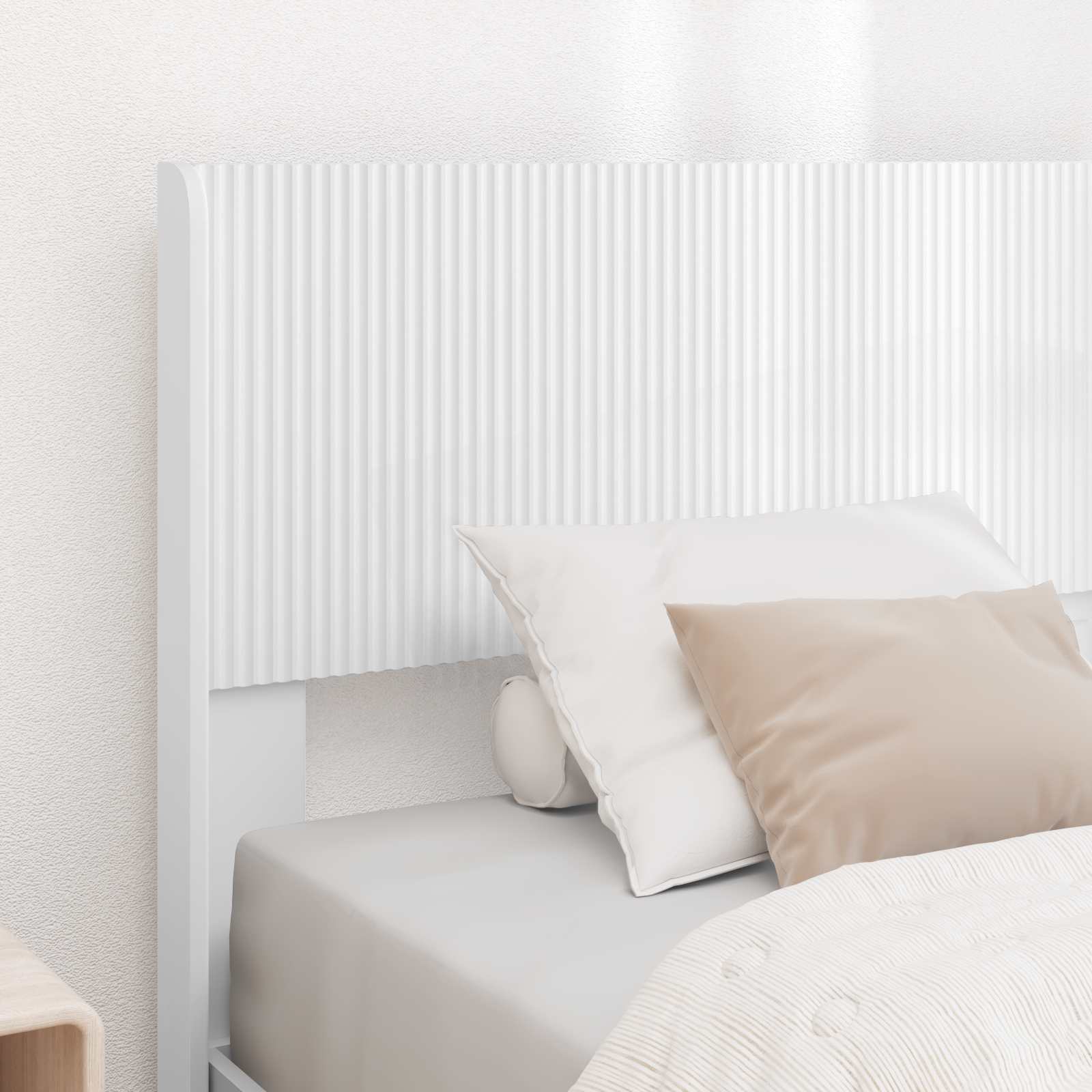 Lovos rėmas su saugojimu ir nugara su stalčių Balta 90 x 200 cm