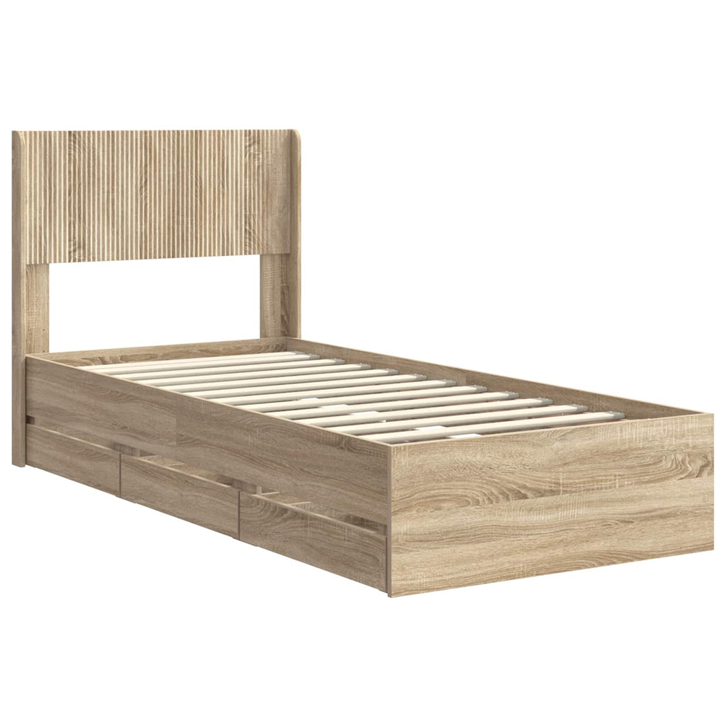 Lovos rėmas su saugojimu ir nugara Sonoma ąžuolas 75 x 190 cm