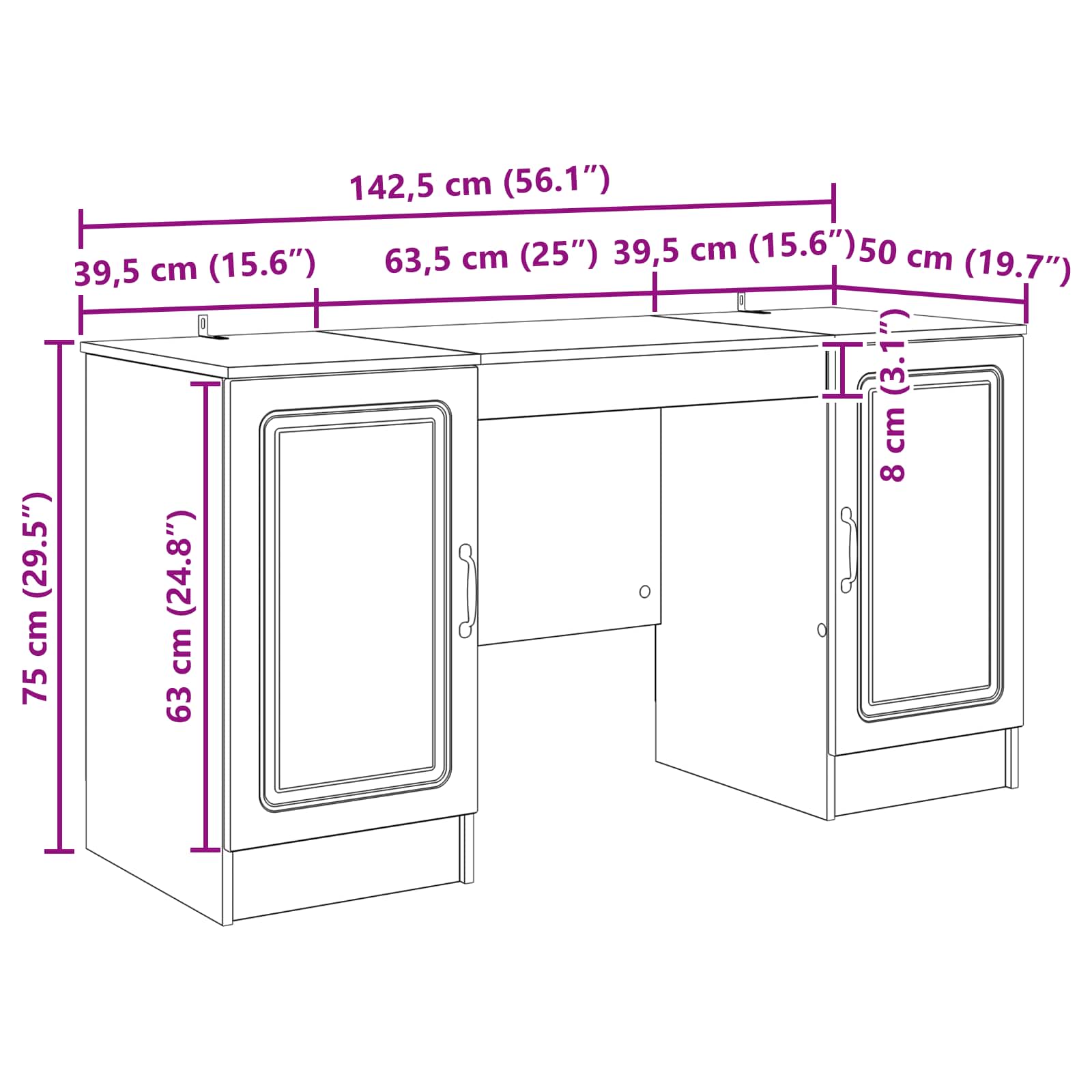 Stalas Itin blizgi balta 142,5 x 50 x 75 cm Apdirbta mediena