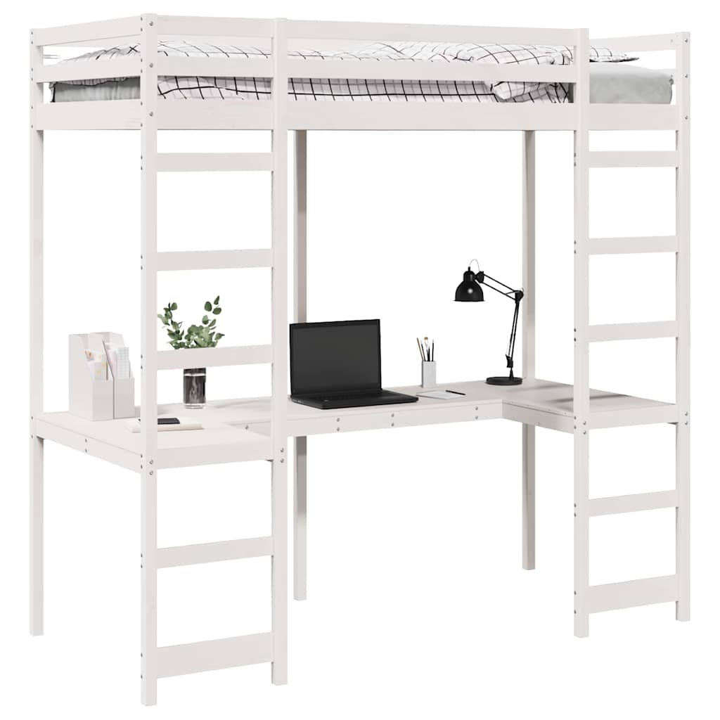 Palėpės lovos rėmas Balta 90 x 200 cm Kietos pušies mediena