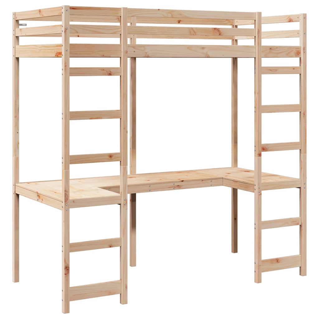 Palėpės lovos rėmas Natūrali 90 x 190 cm Kietos pušies mediena
