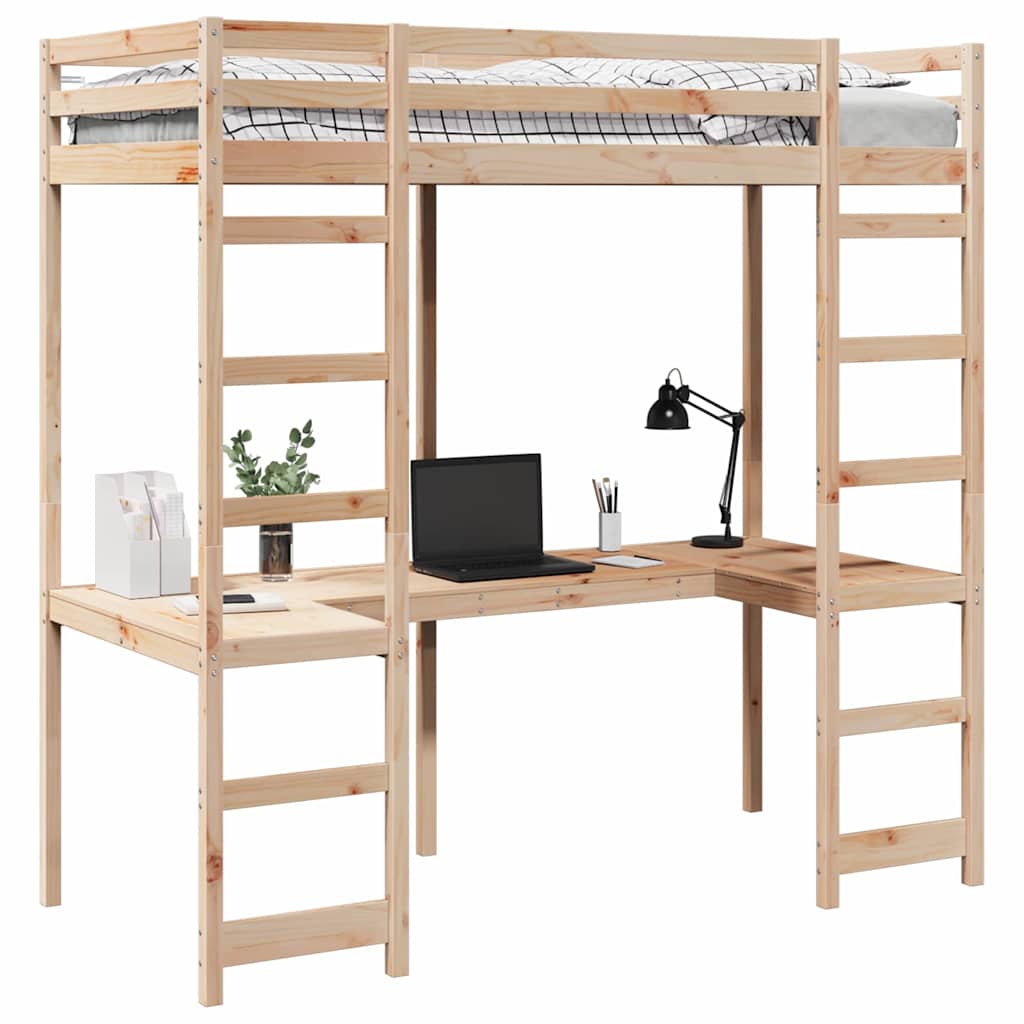 Palėpės lovos rėmas Natūrali 90 x 190 cm Kietos pušies mediena