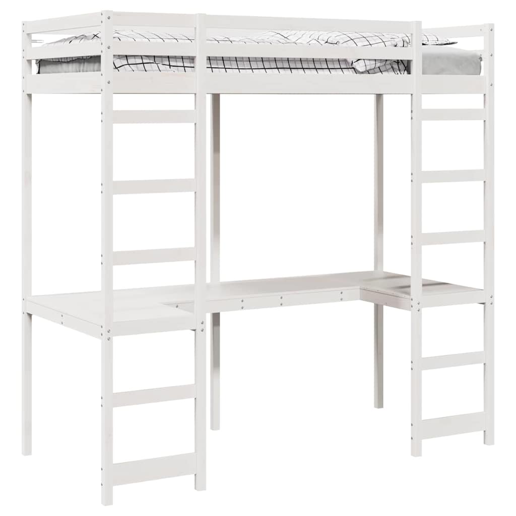 Palėpės lovos rėmas Balta 75 x 190 cm Kietos pušies mediena