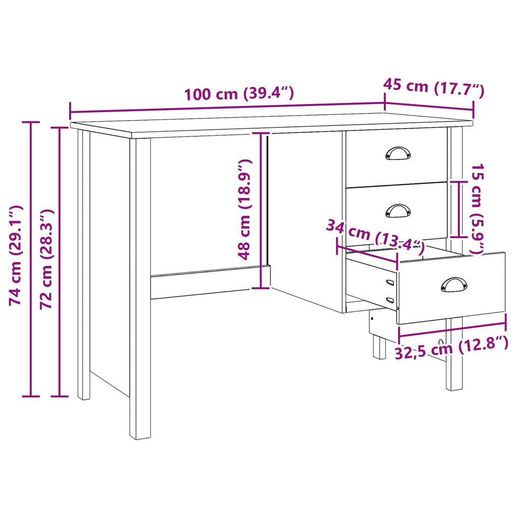 Stalas su stalčiais HILL Medus ruda 100 x 45 x 74 cm