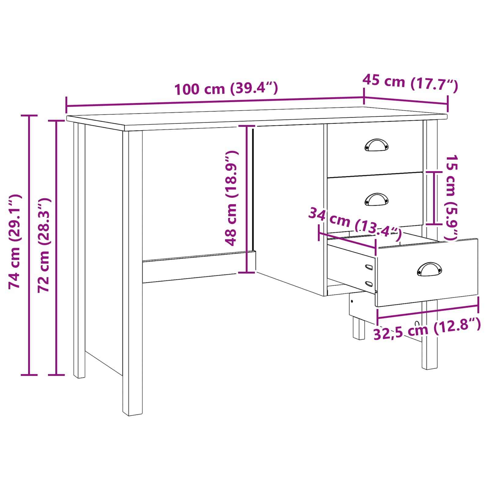 Stalas su stalčiais HILL Medus ruda 100 x 45 x 74 cm