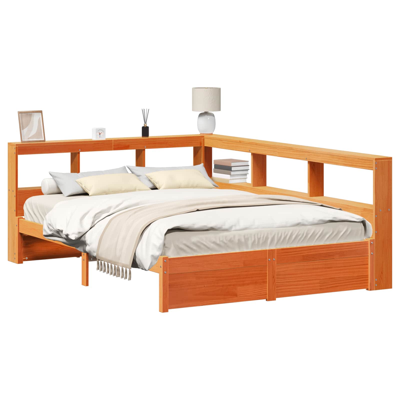 Knygų spinta lova su galvūgalio 2 pcs Vaško ruda 200 x 140 cm