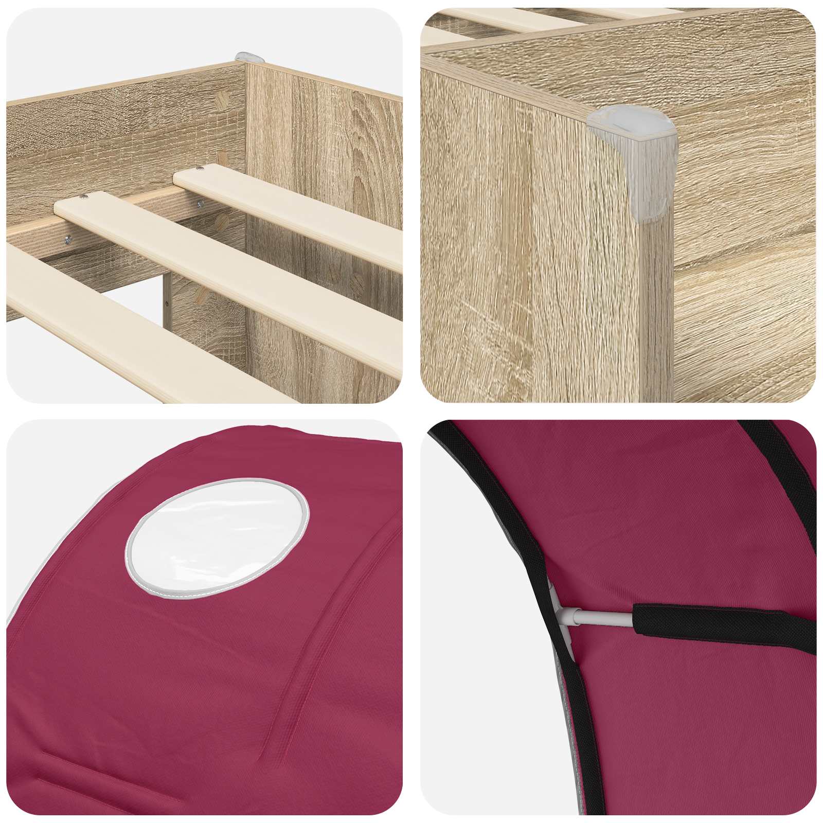 Lovos su Tuneliu 3 vnt. Sonoma ąžuolo ir raudona