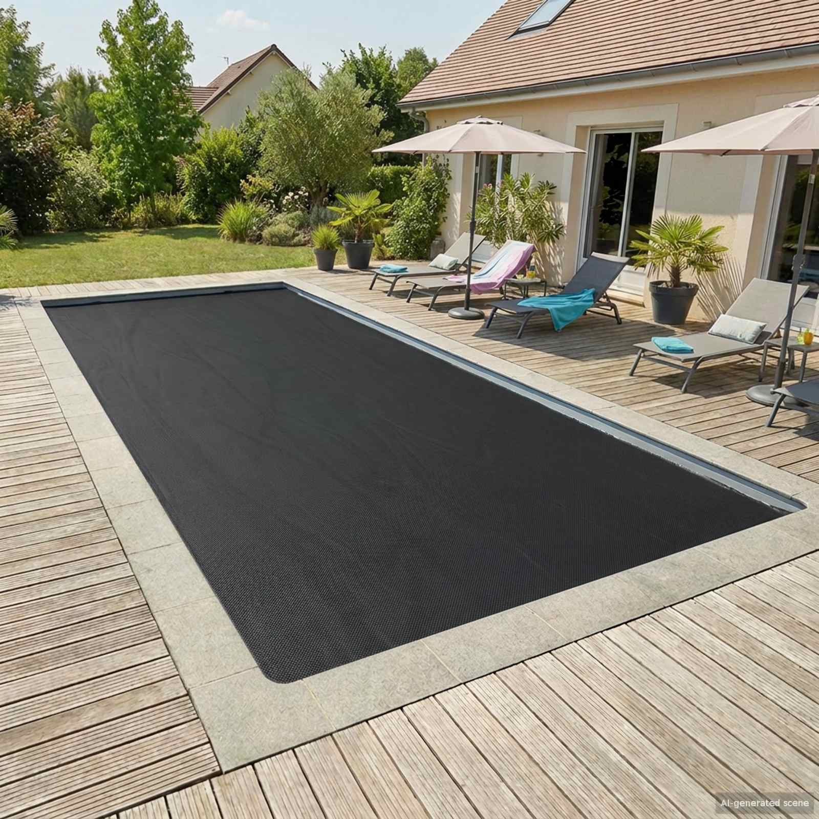 Saulės Baseino Uždanga 1000 x 500 cm 110 μm Kvadrato PE Juoda