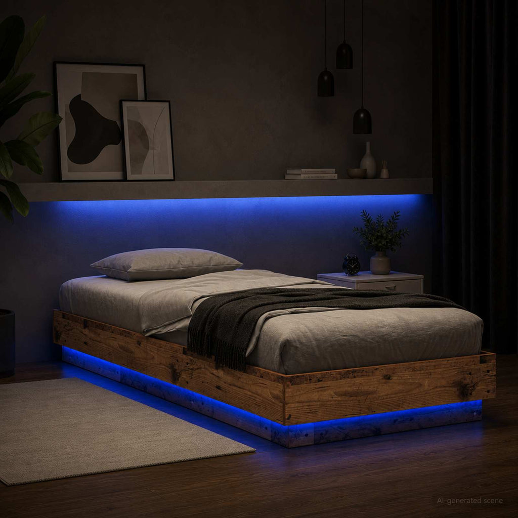 Lovos rėmas su LED Sendintos medienos 80 x 200 cm