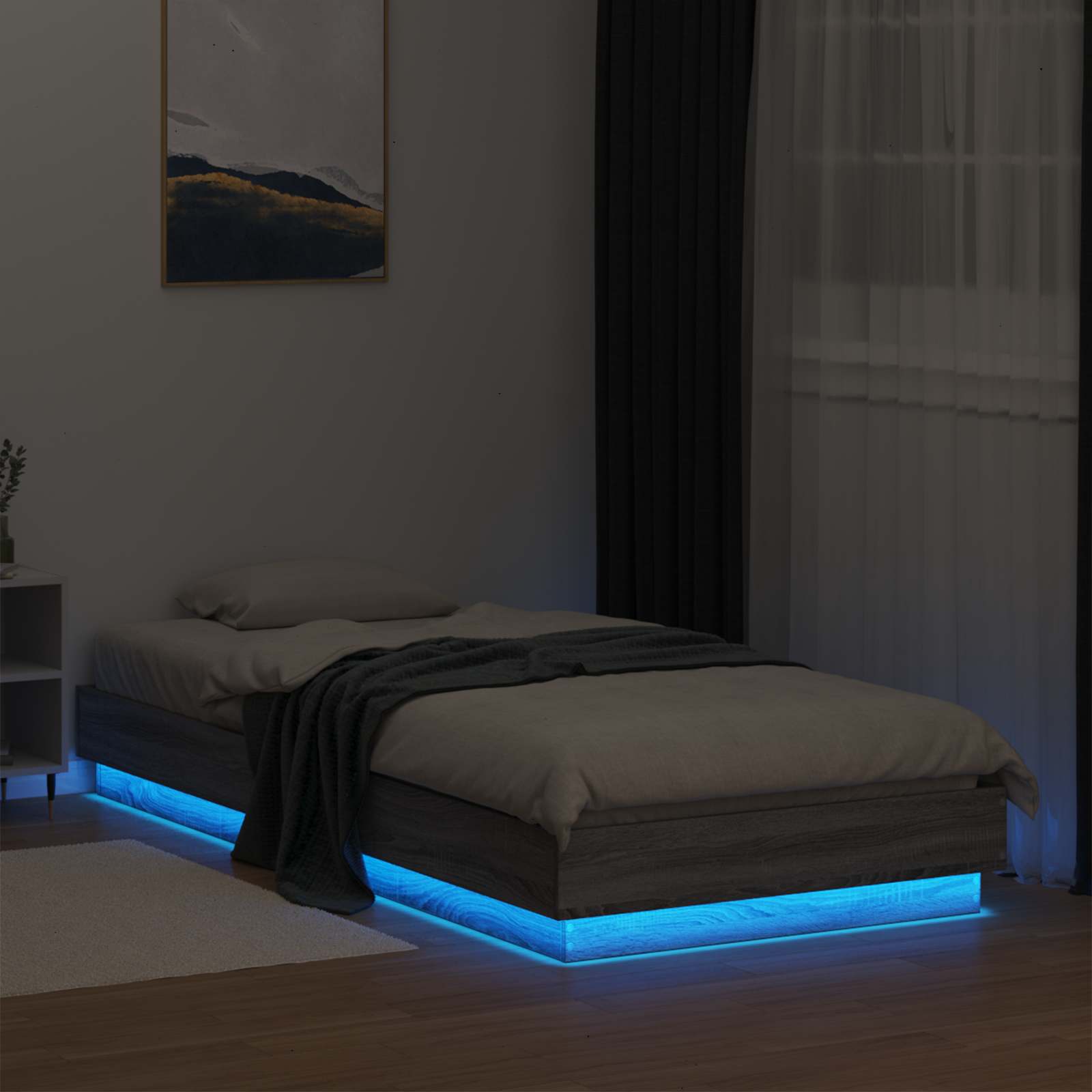 Lovos rėmas su LED Pilka Sonoma 80 x 200 cm Apdirbta mediena