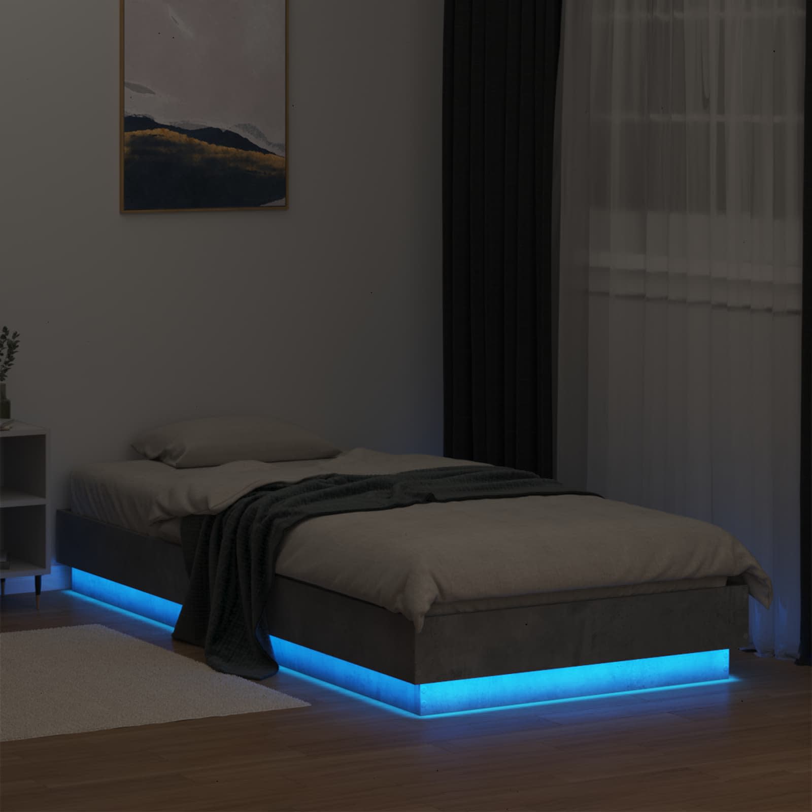 Lovos rėmas su LED Betono pilka 80 x 200 cm Apdirbta mediena