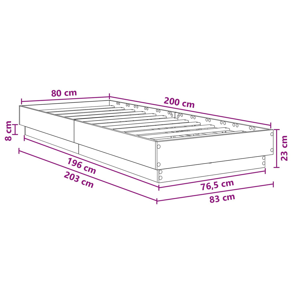 Lovos rėmas su LED Juodojo ąžuolo 80 x 200 cm Apdirbta mediena