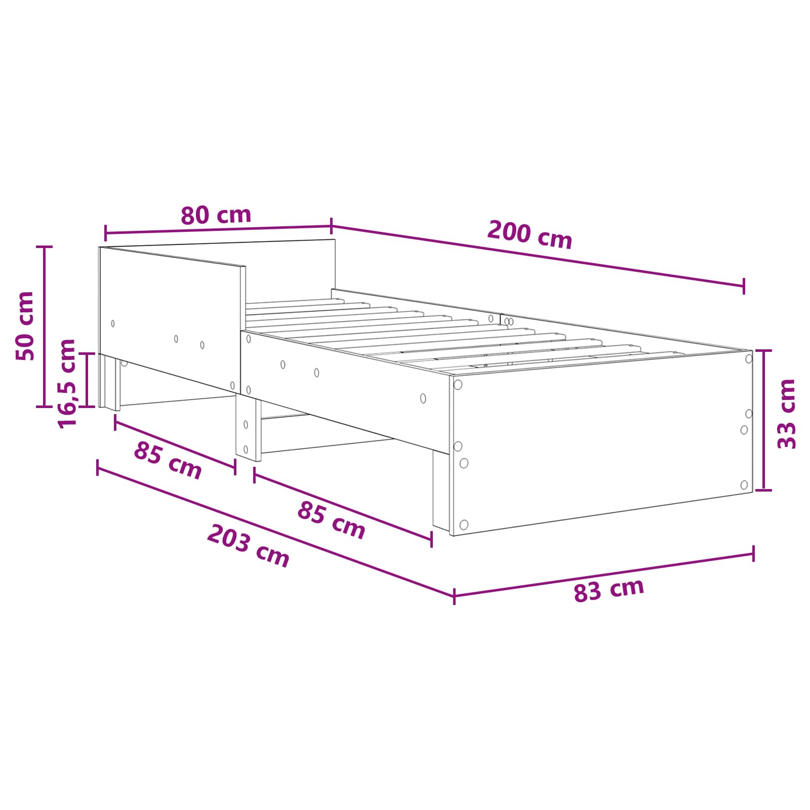 Lovos Rėmas su Galvūgaliu Sonoma ąžuolas 80 x 200 cm