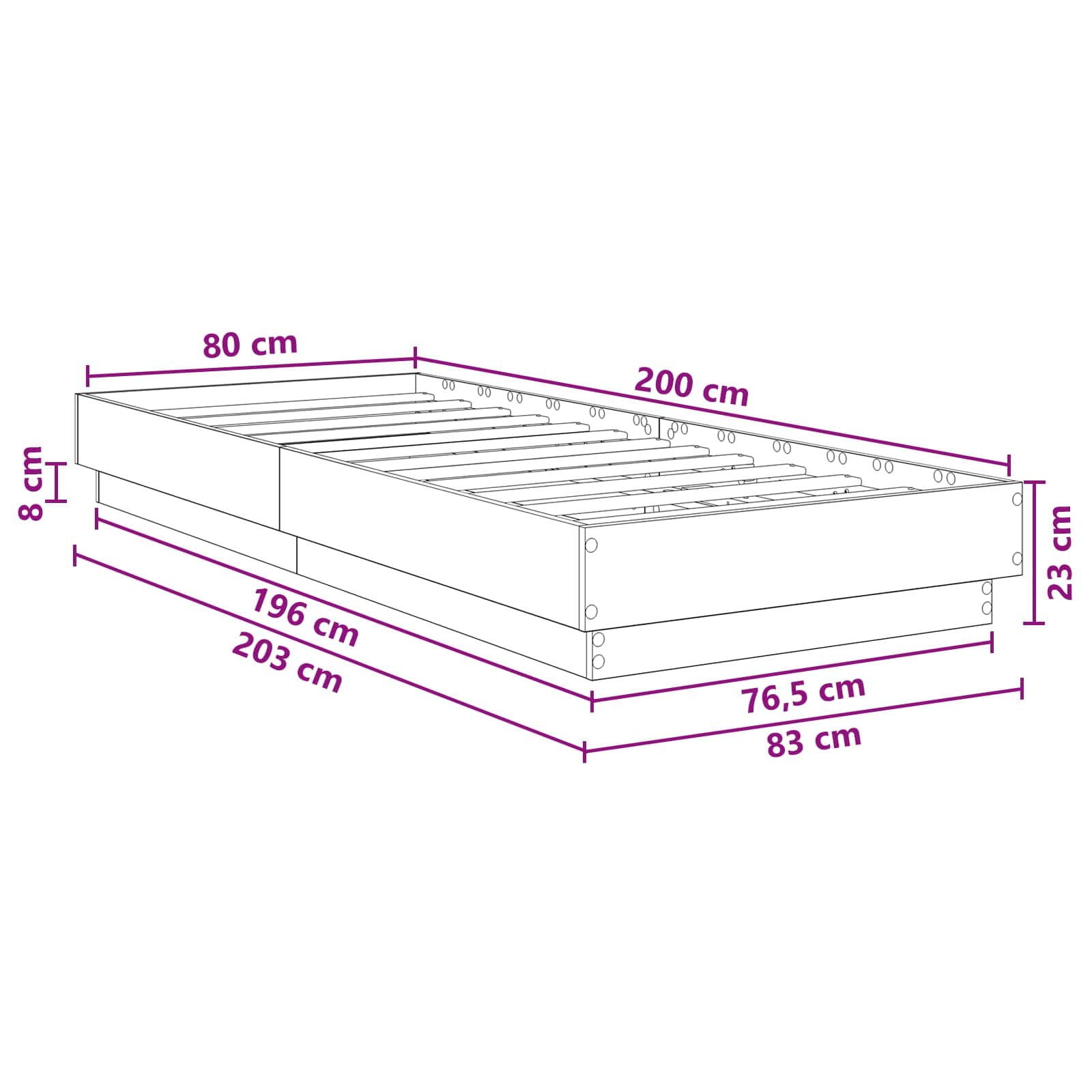 Grindų lovos rėmas Balta 80 x 200 cm Apdirbta mediena