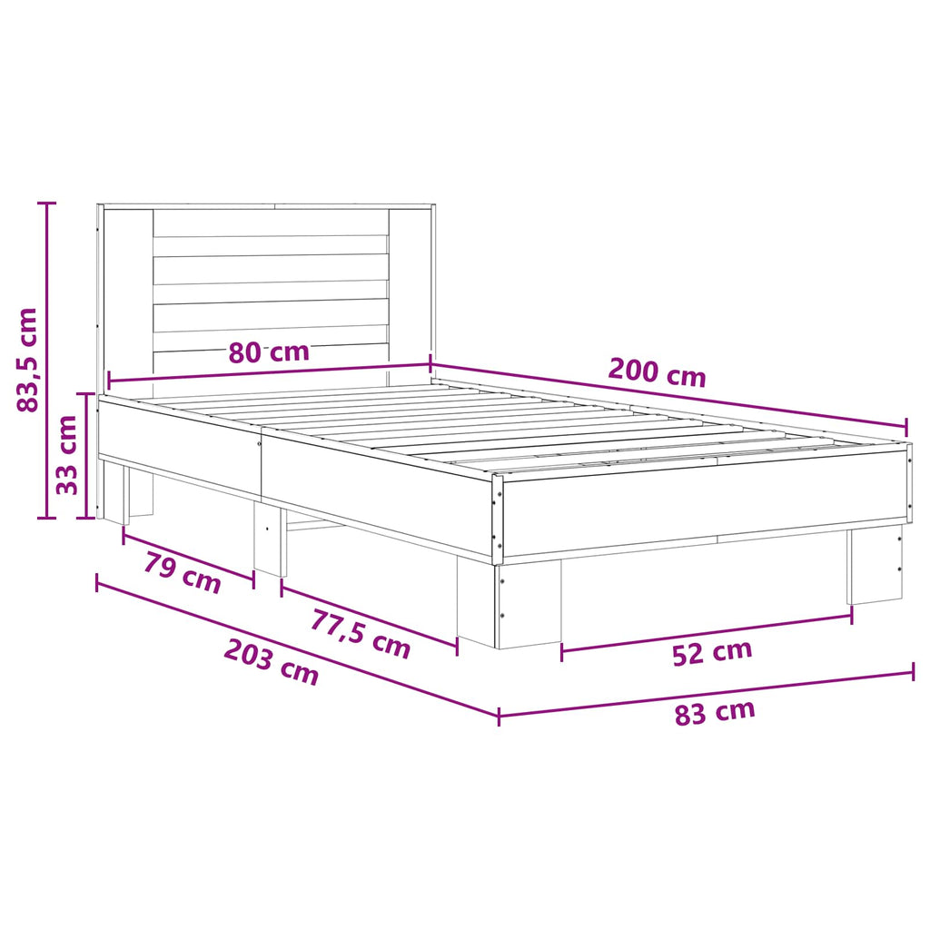 Lovos Rėmas su Galvūgaliu Dūminio ąžuolo 80 x 200 cm