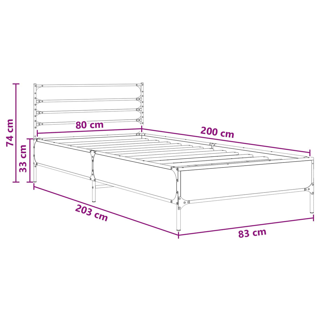 Lovos rėmas Pilka Sonoma 80 x 200 cm Apdirbta mediena
