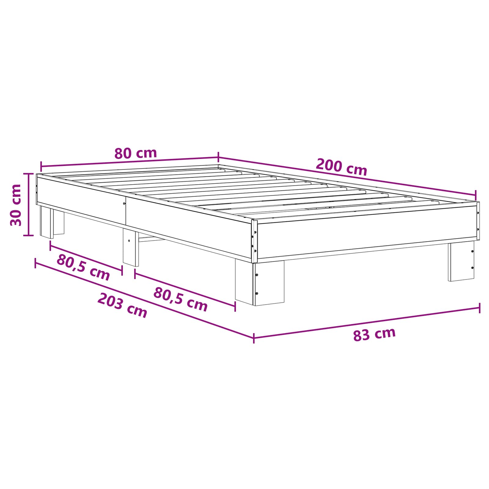 Lovos rėmas Sonoma ąžuolas 80 x 200 cm Apdirbta mediena