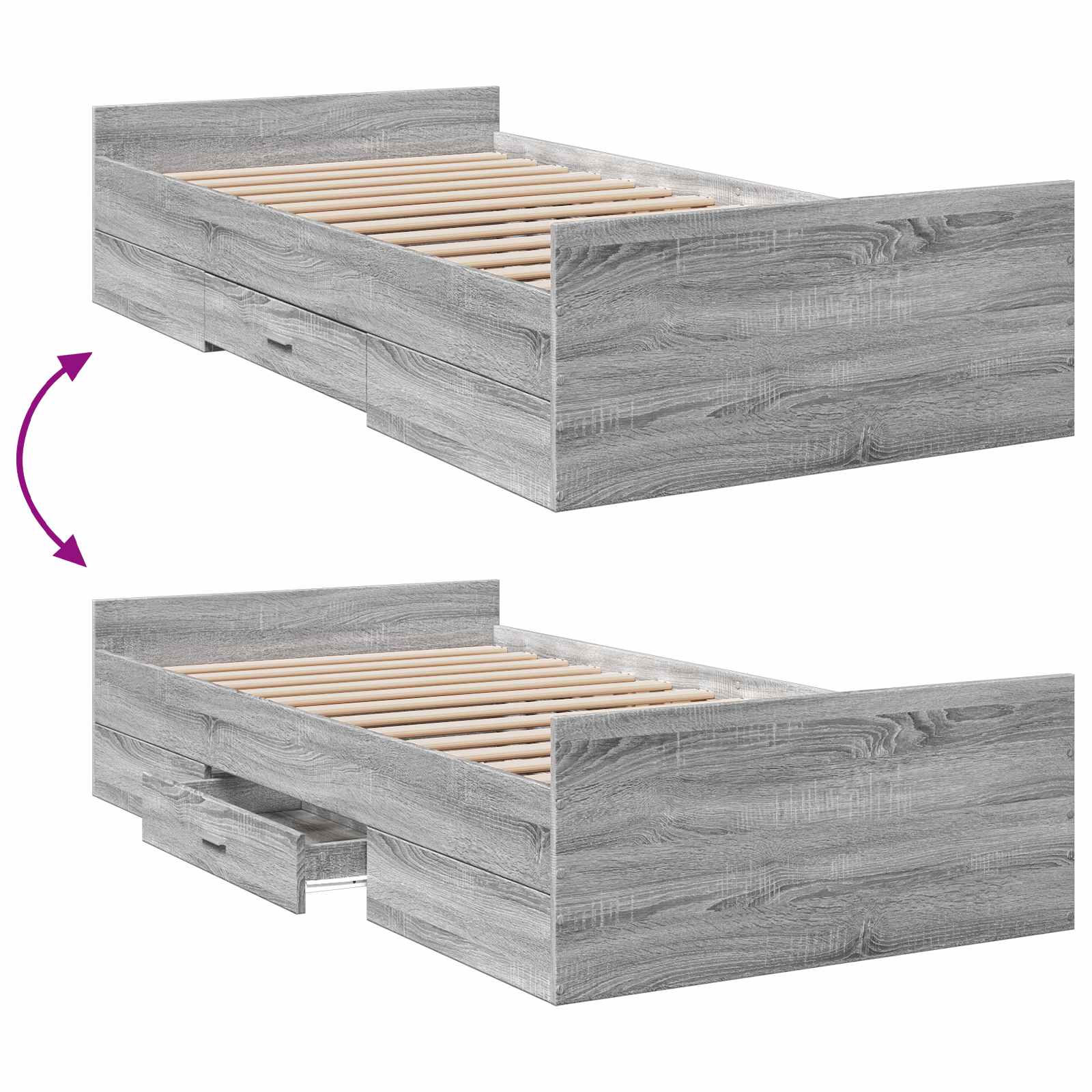Lovos rėmas su saugojimu su stalčių Pilka Sonoma 80 x 200 cm