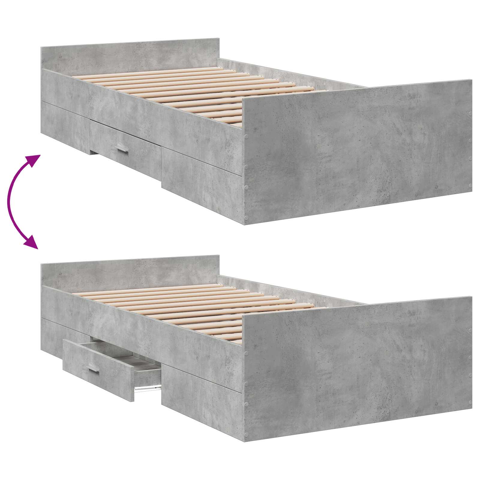 Lovos rėmas su saugojimu su stalčių Betono pilka 80 x 200 cm