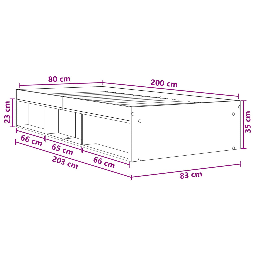 Lovos rėmas su saugojimu su lentyna Betono pilka 80 x 200 cm