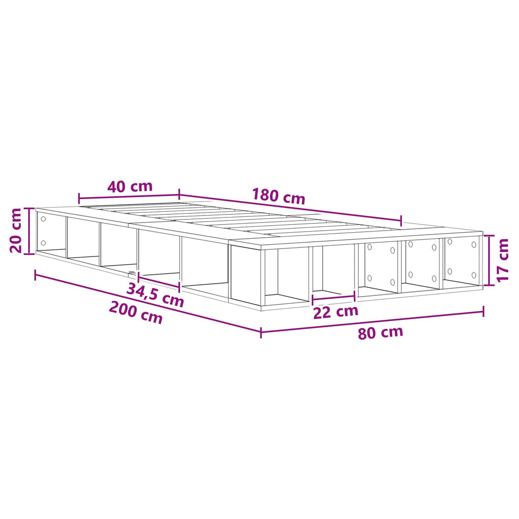 Lovos rėmas su saugojimu su lentyna Betono pilka 80 x 200 cm