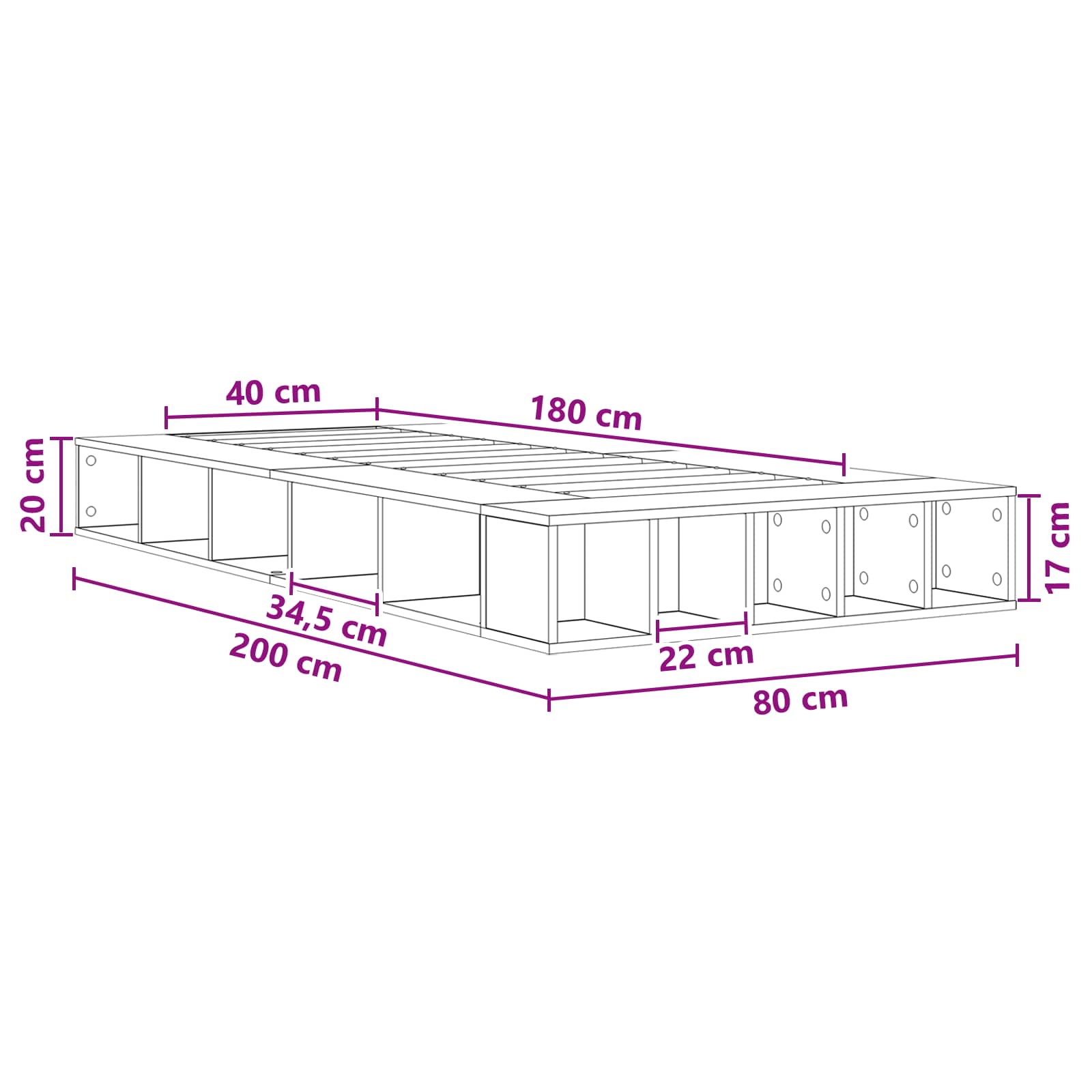 Lovos rėmas su saugojimu su lentyna Betono pilka 80 x 200 cm