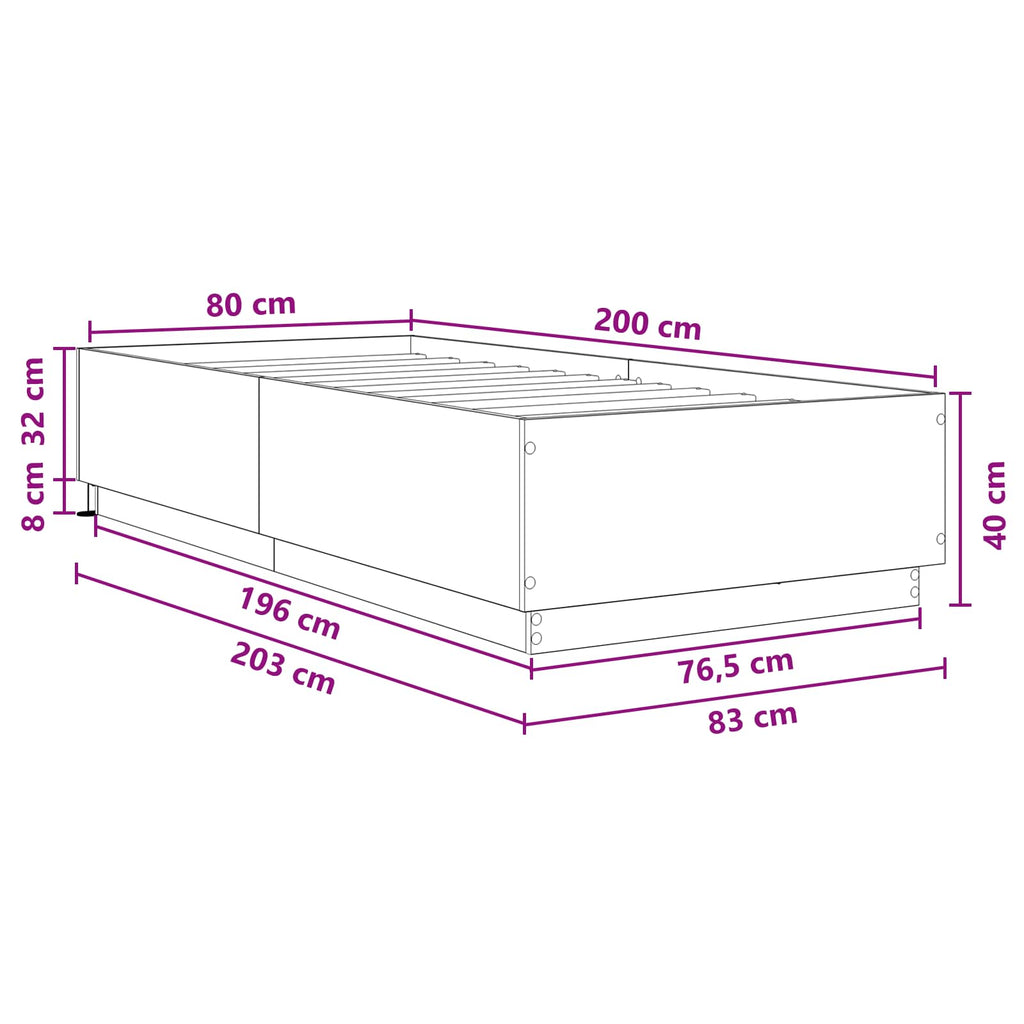 Lovos rėmas su LED Sonoma ąžuolas 80 x 200 cm Apdirbta mediena