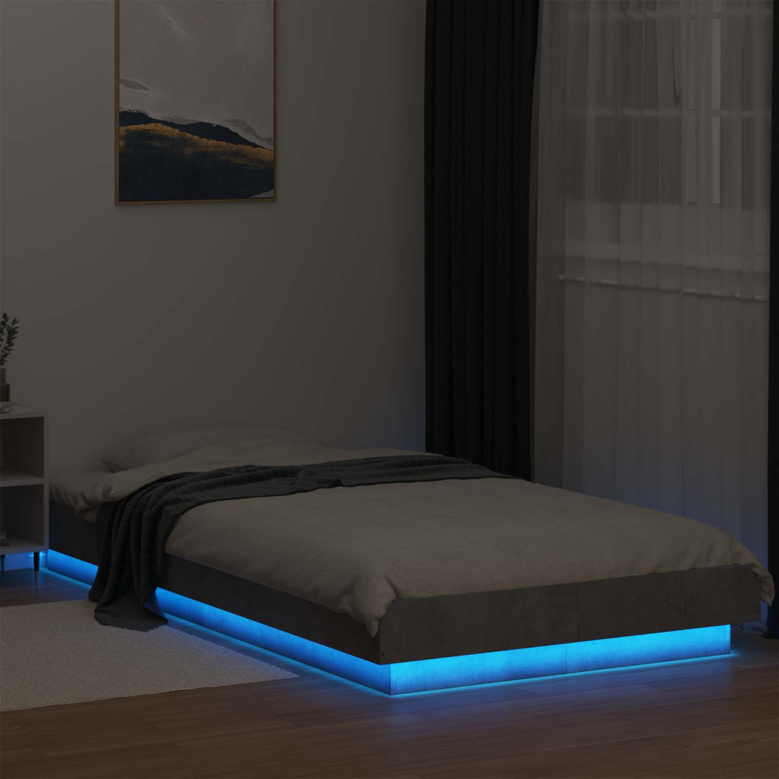 Lovos rėmas su LED Betono pilka 80 x 200 cm Apdirbta mediena
