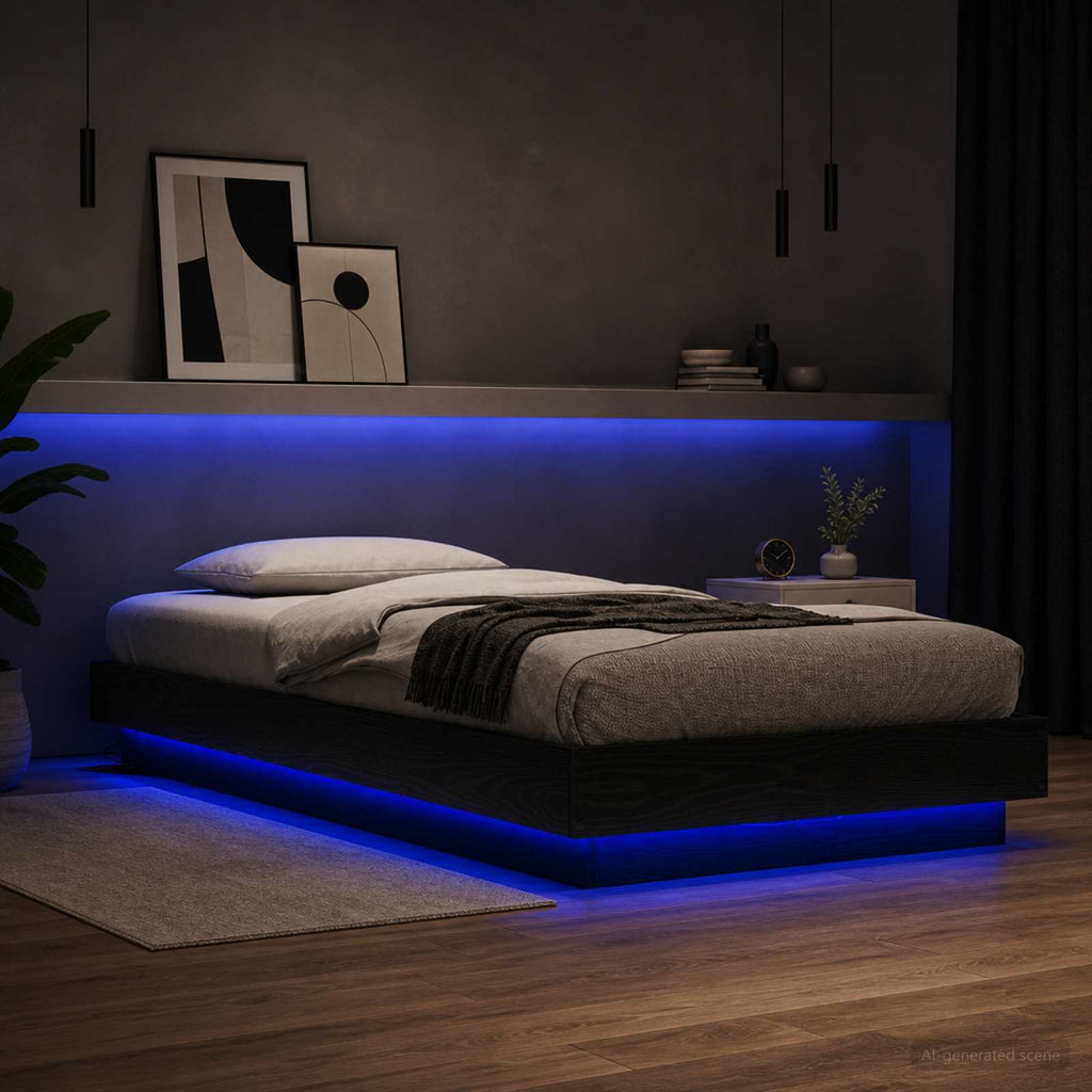 Lovos rėmas su LED Juodojo ąžuolo 80 x 200 cm Apdirbta mediena