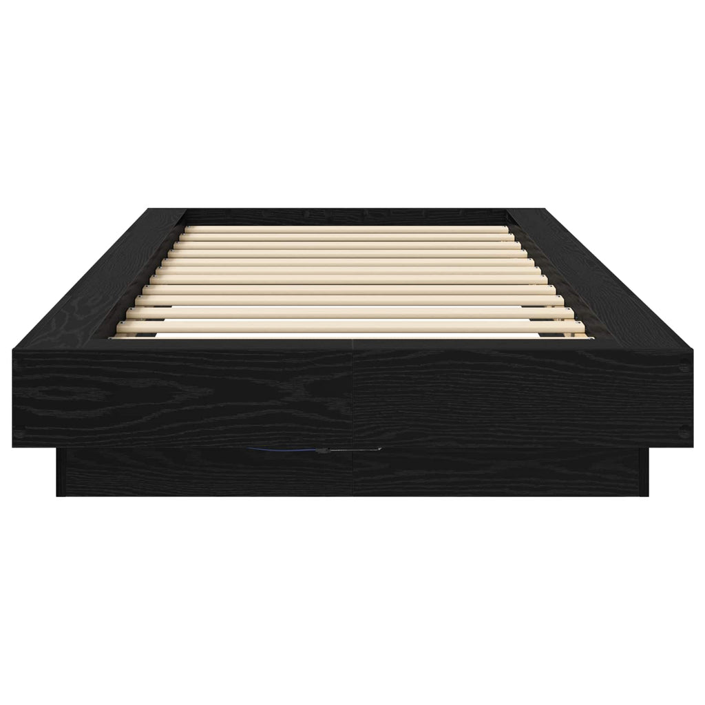 Lovos rėmas su LED Juodojo ąžuolo 80 x 200 cm Apdirbta mediena