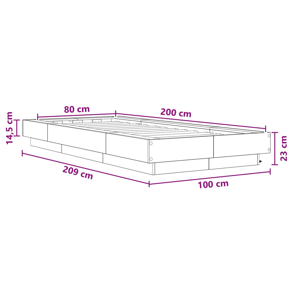 Lovos rėmas su LED Juodojo ąžuolo 80 x 200 cm Apdirbta mediena