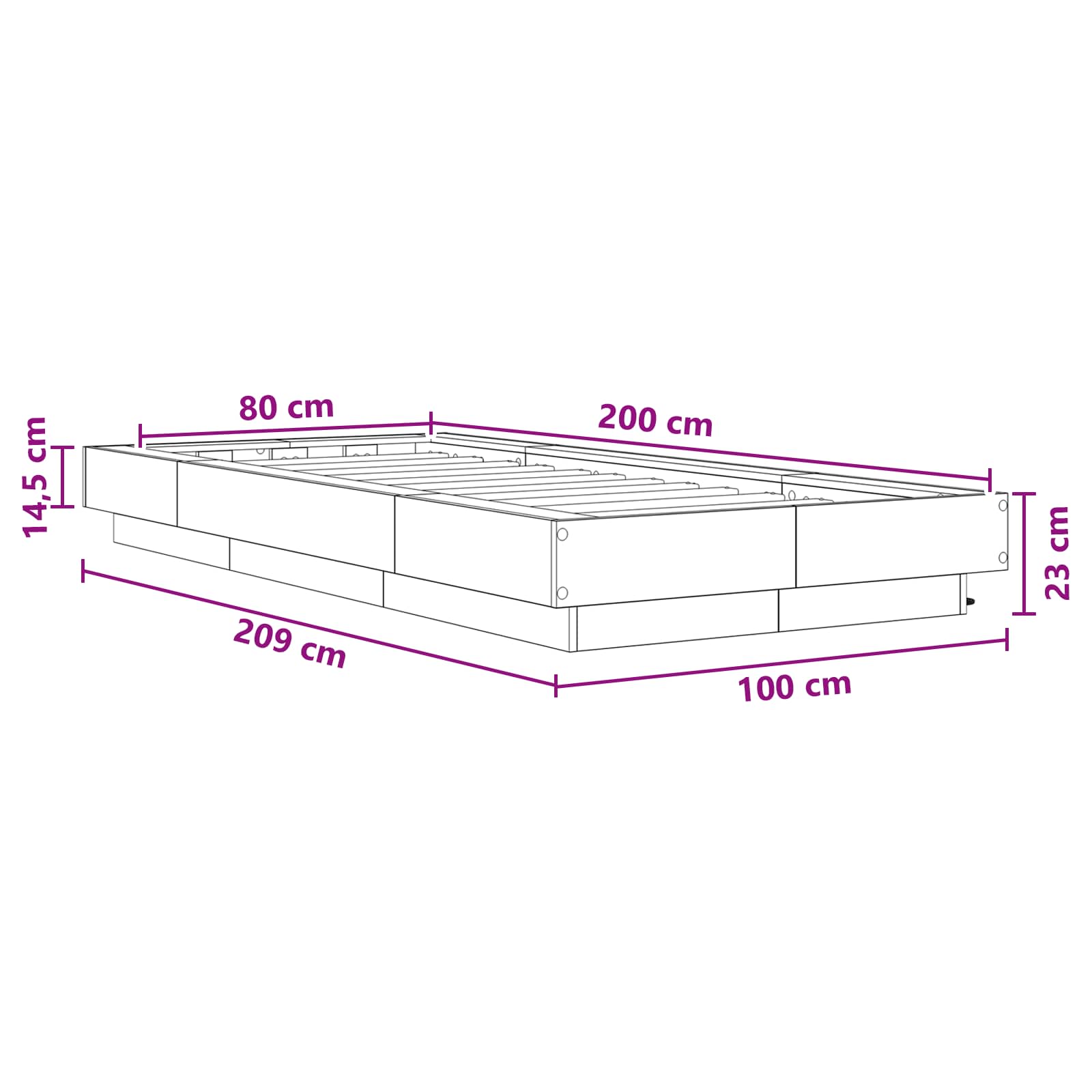 Lovos rėmas su LED Juodojo ąžuolo 80 x 200 cm Apdirbta mediena