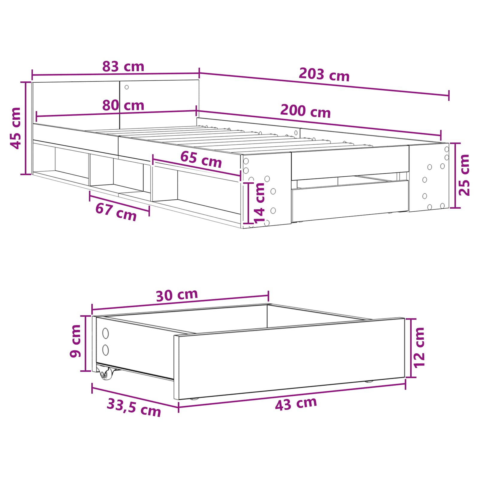 Lovos rėmas su saugojimu su stalčių Pilka Sonoma 80 x 200 cm