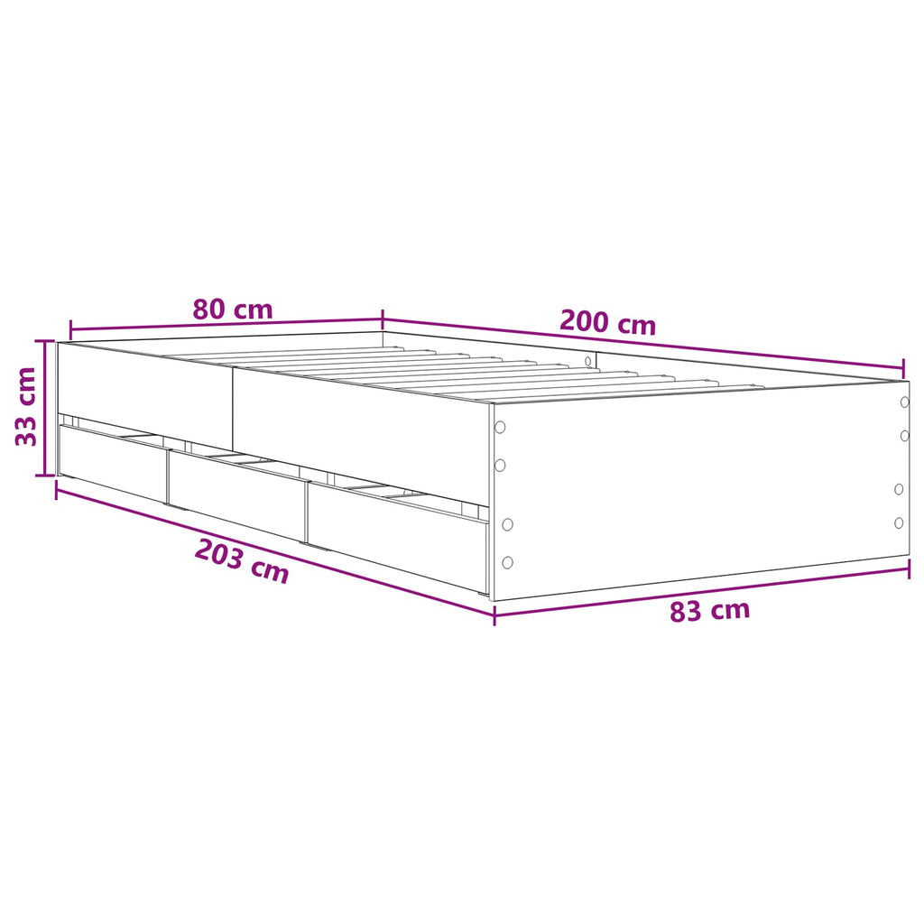 Lovos rėmas su saugojimu su stalčių Sonoma ąžuolas 80 x 200 cm