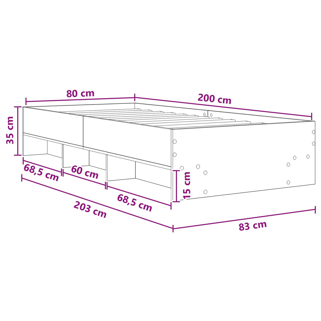 Lovos rėmas su lentyna Balta 80 x 200 cm Apdirbta mediena