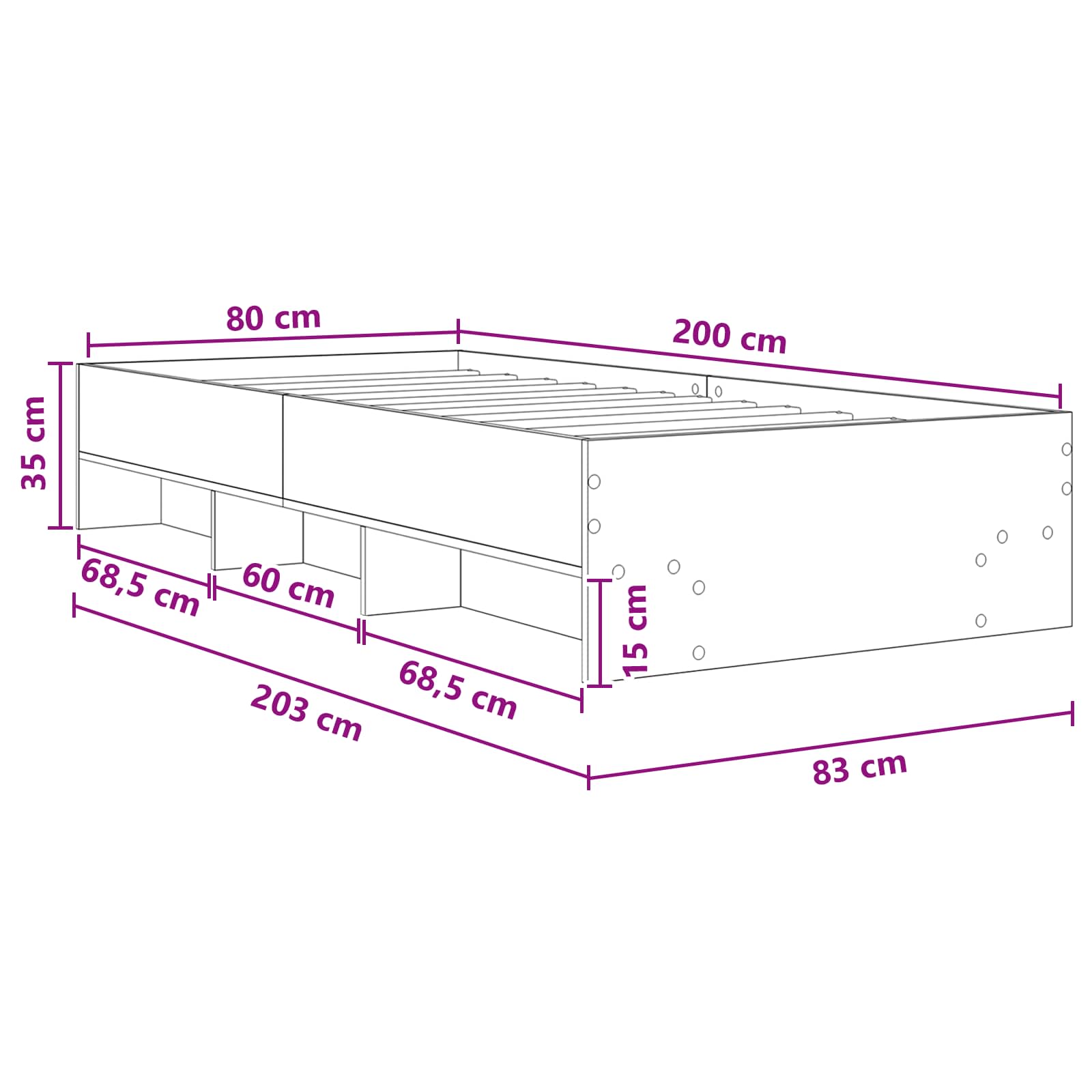 Lovos rėmas Betono pilka 80 x 200 cm Apdirbta mediena