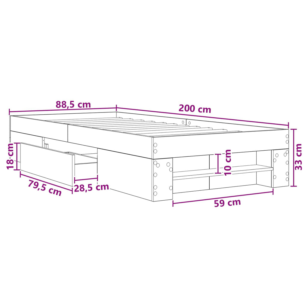 Lovos rėmas su saugojimu su stalčių Artisano ąžuolo 80 x 200 cm